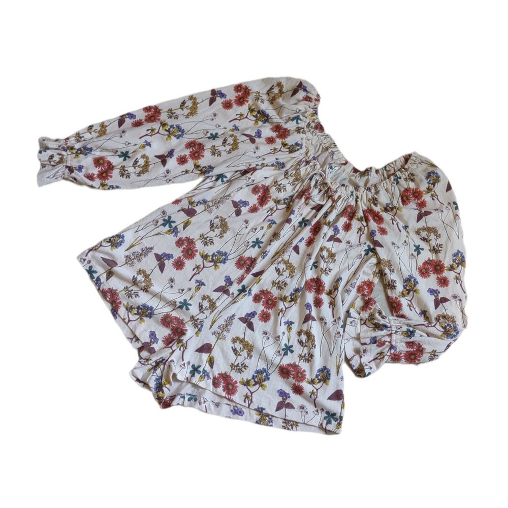 Anthropologie Puff Sleeved Boho Floral Romper Cream Fall Florals M NWT - Picture 11 of 16